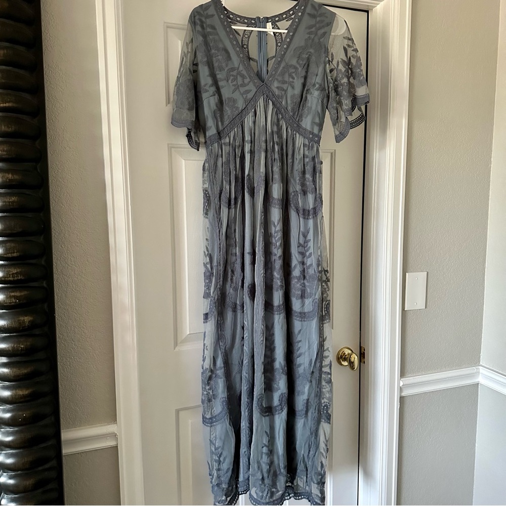 Worn Once! PinkBlush Lace Maternity Maxi Dress, Blue, Size Medium